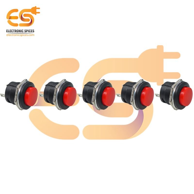 R13 507 SPST On Off Horn type Push button switch Red Pack of 10